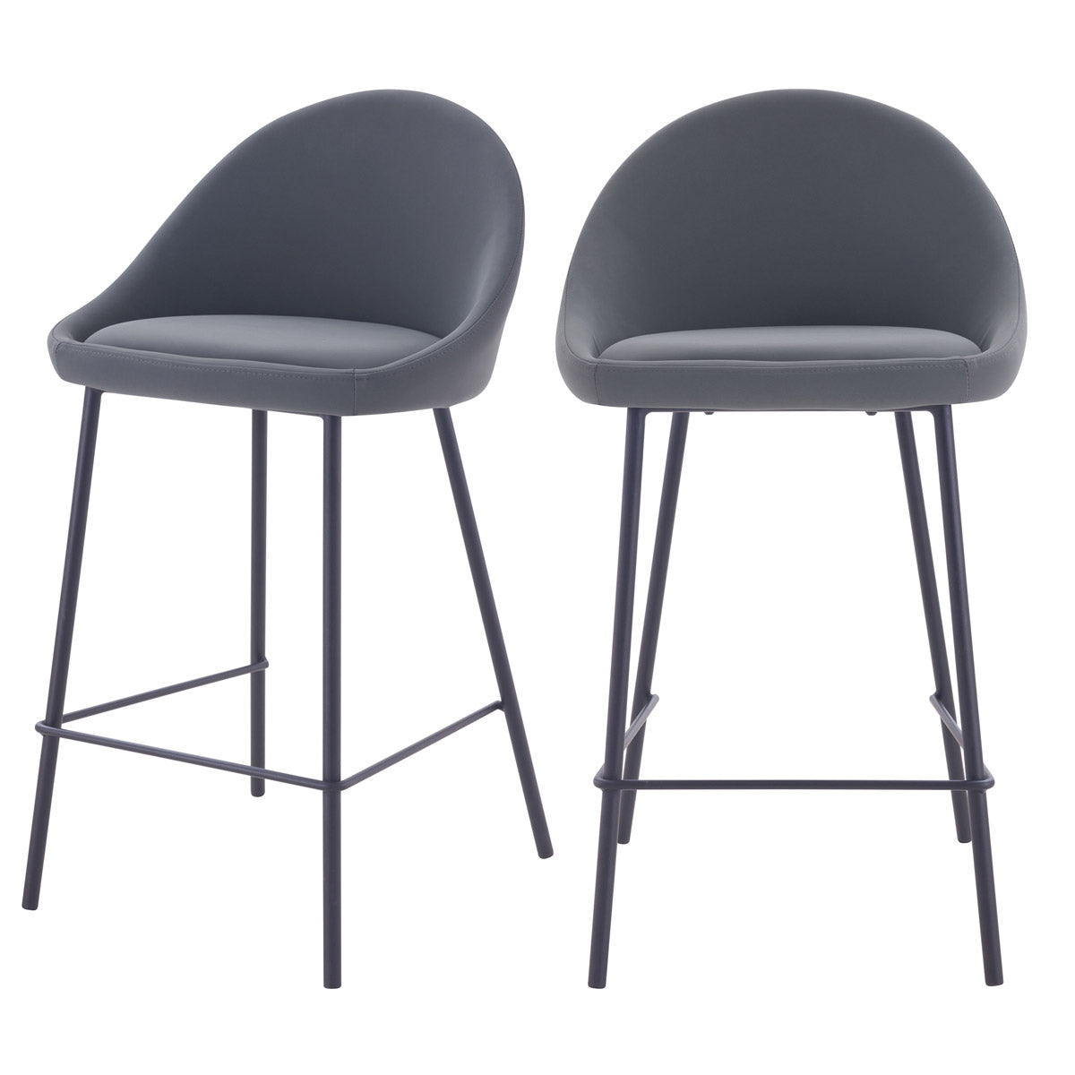 chaise de bar mi hauteur cuir synthetique gris pieds noir
