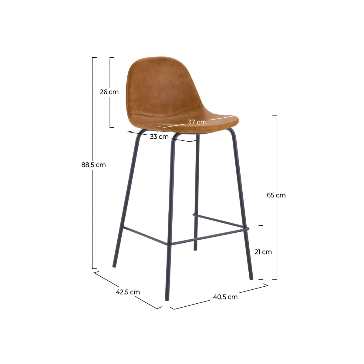 chaise de bar mi hauteur henrik caramel 65 cm