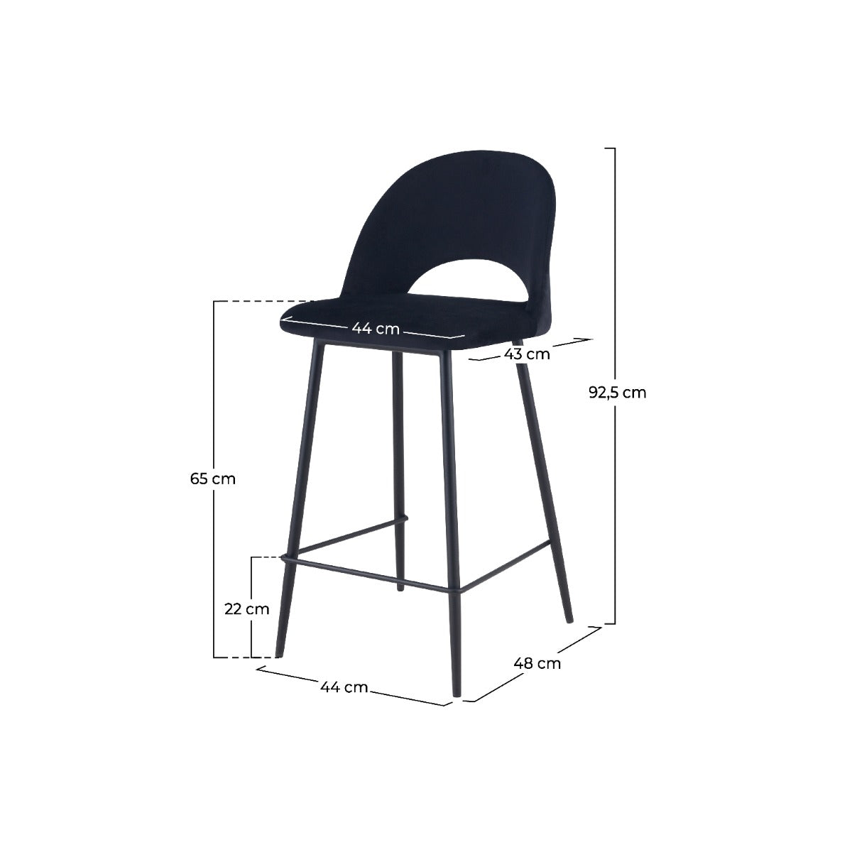 chaise de bar mi hauteur penelope noire 65 cm lot de 2