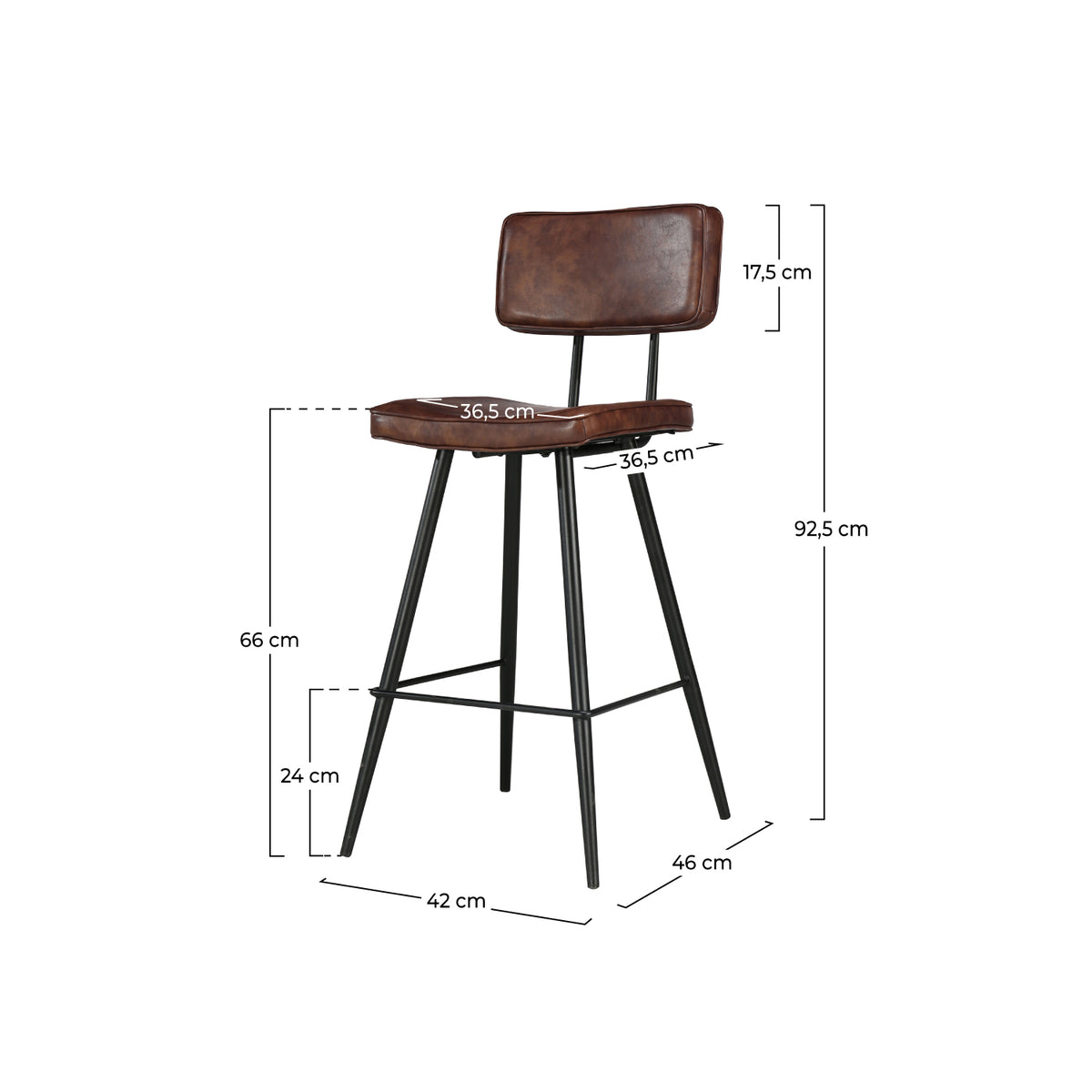 chaise de bar mi hauteur texas 65 cm marron