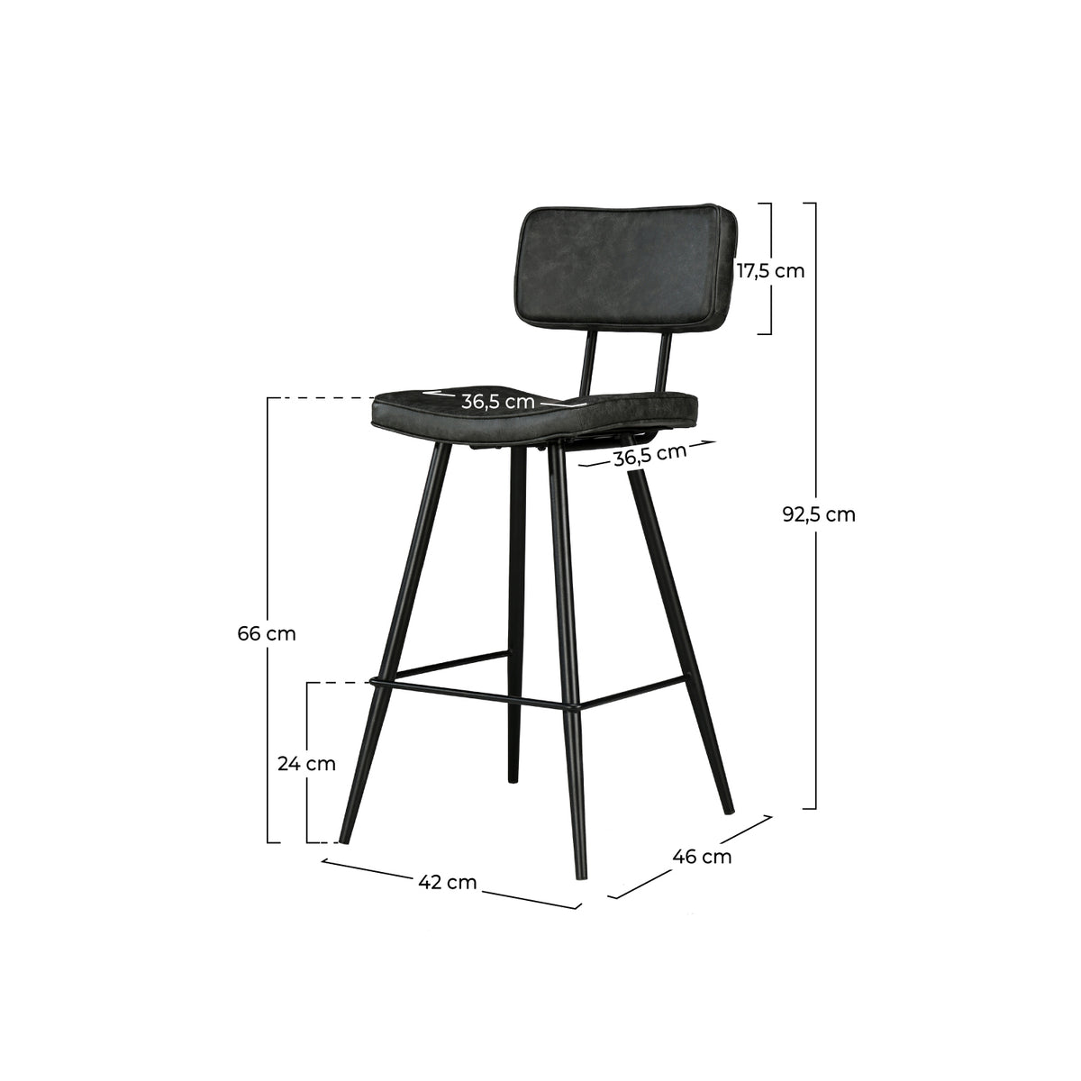 chaise de bar mi hauteur texas grise noire 65