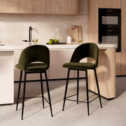 sedia da bar di altezza media in velluto verde Penelope