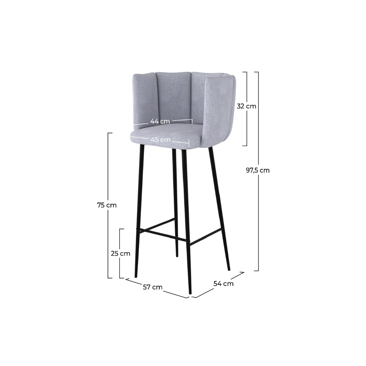 chaise de bar rosy en tissu gris clair