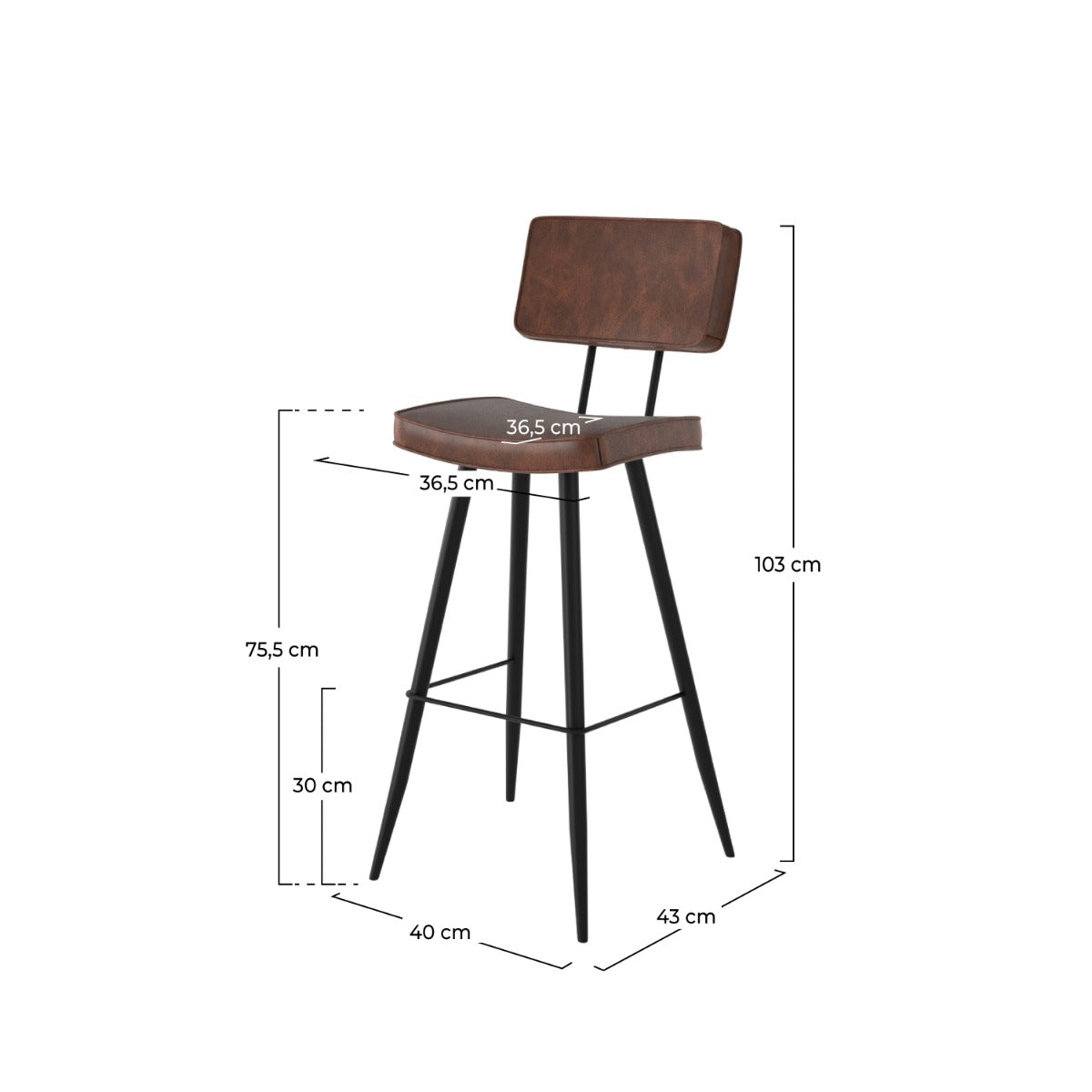 chaise de bar texas marron 75 cm lot de 2