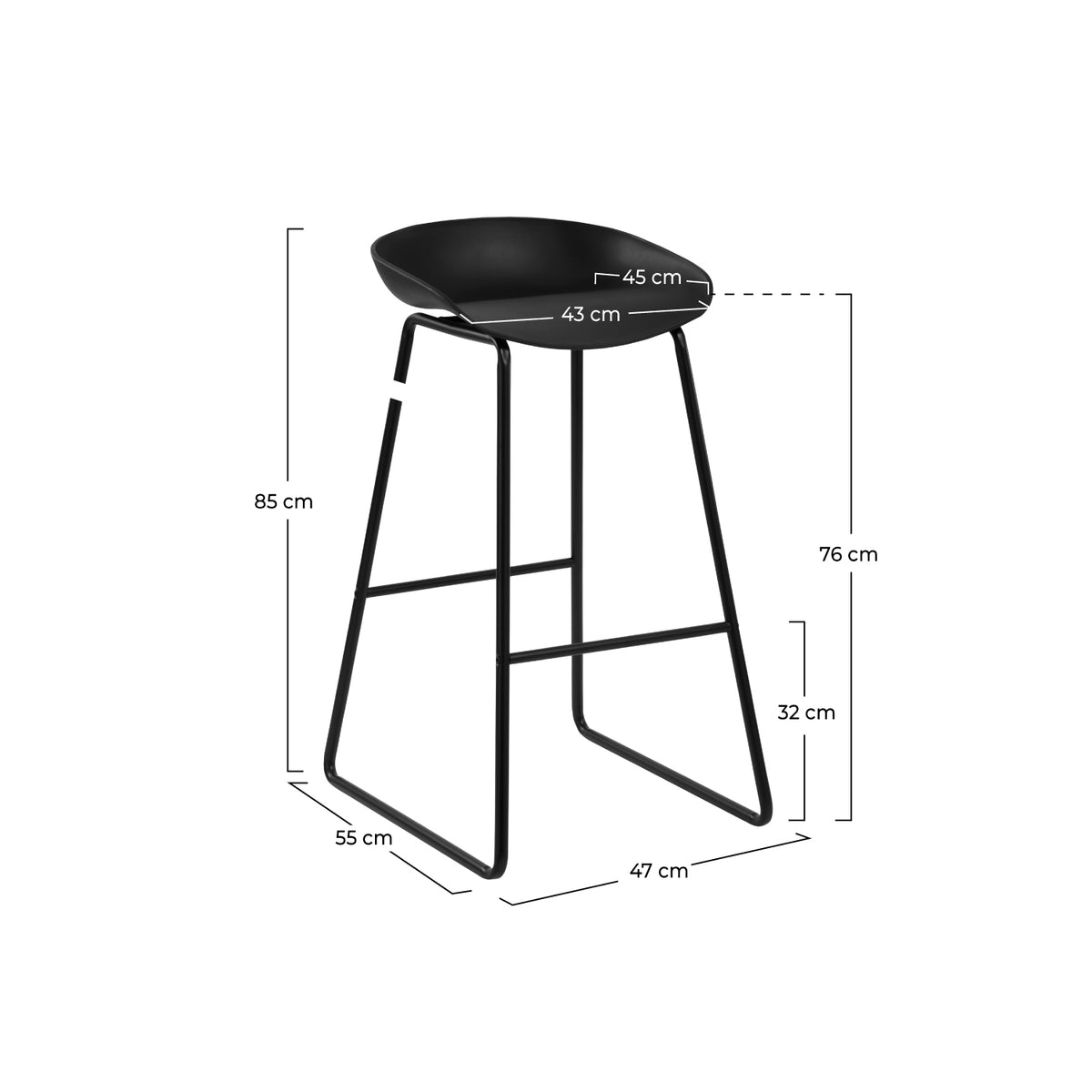 chaise de bar yoshi noire 76 cm lot de 2