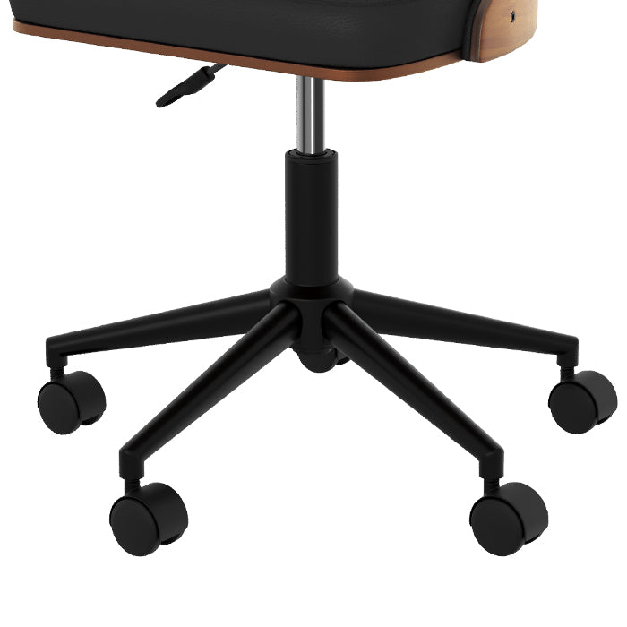 chaise de bureau en cuir synthetique noir et bois georges