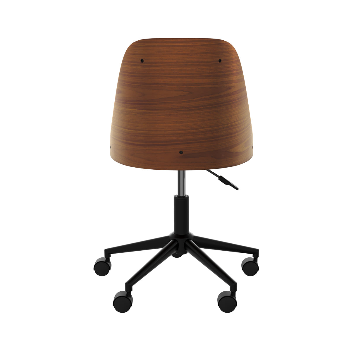 chaise de bureau en simili cuir noir  et bois fonce adelmar