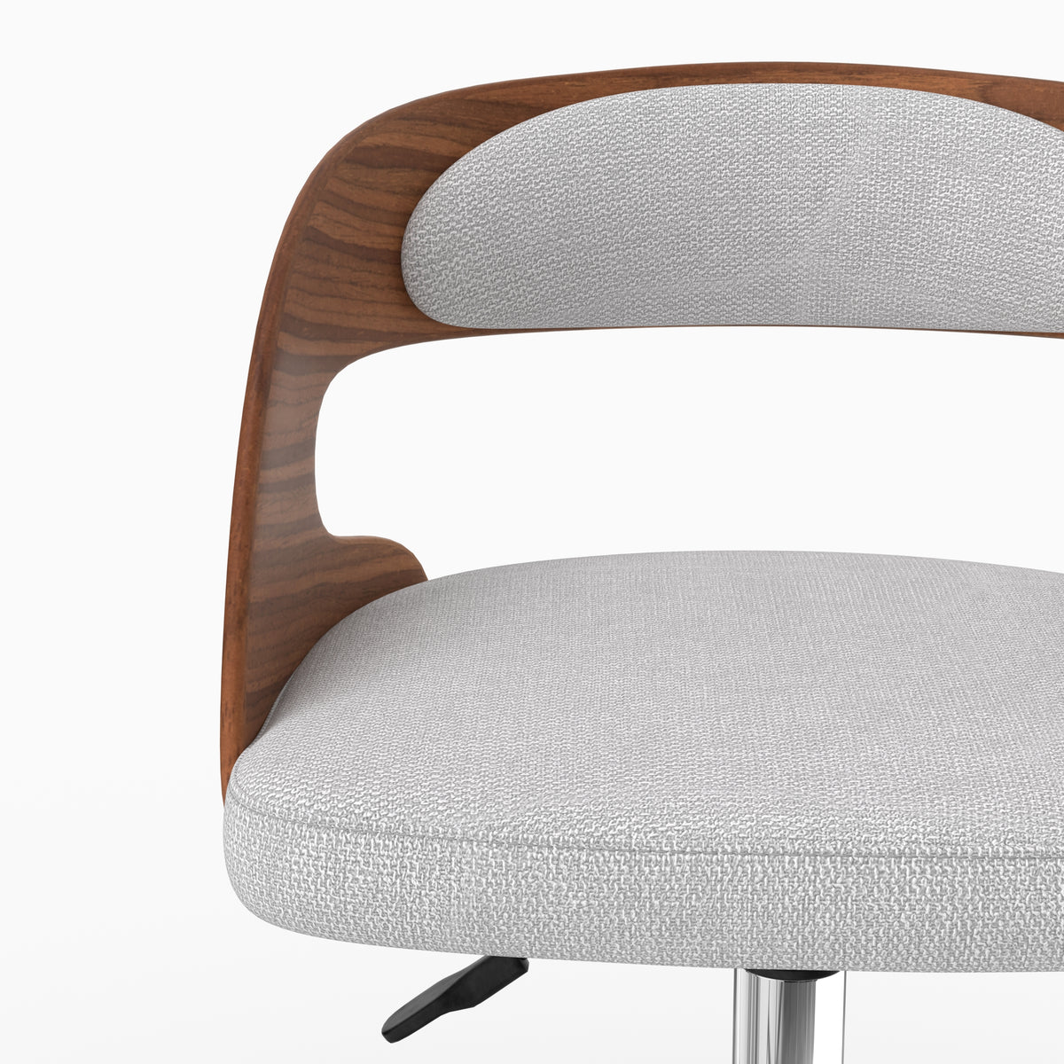 Chaise de bureau Louis bois courbé noyer gris clair détail dossier – Maison Pavane