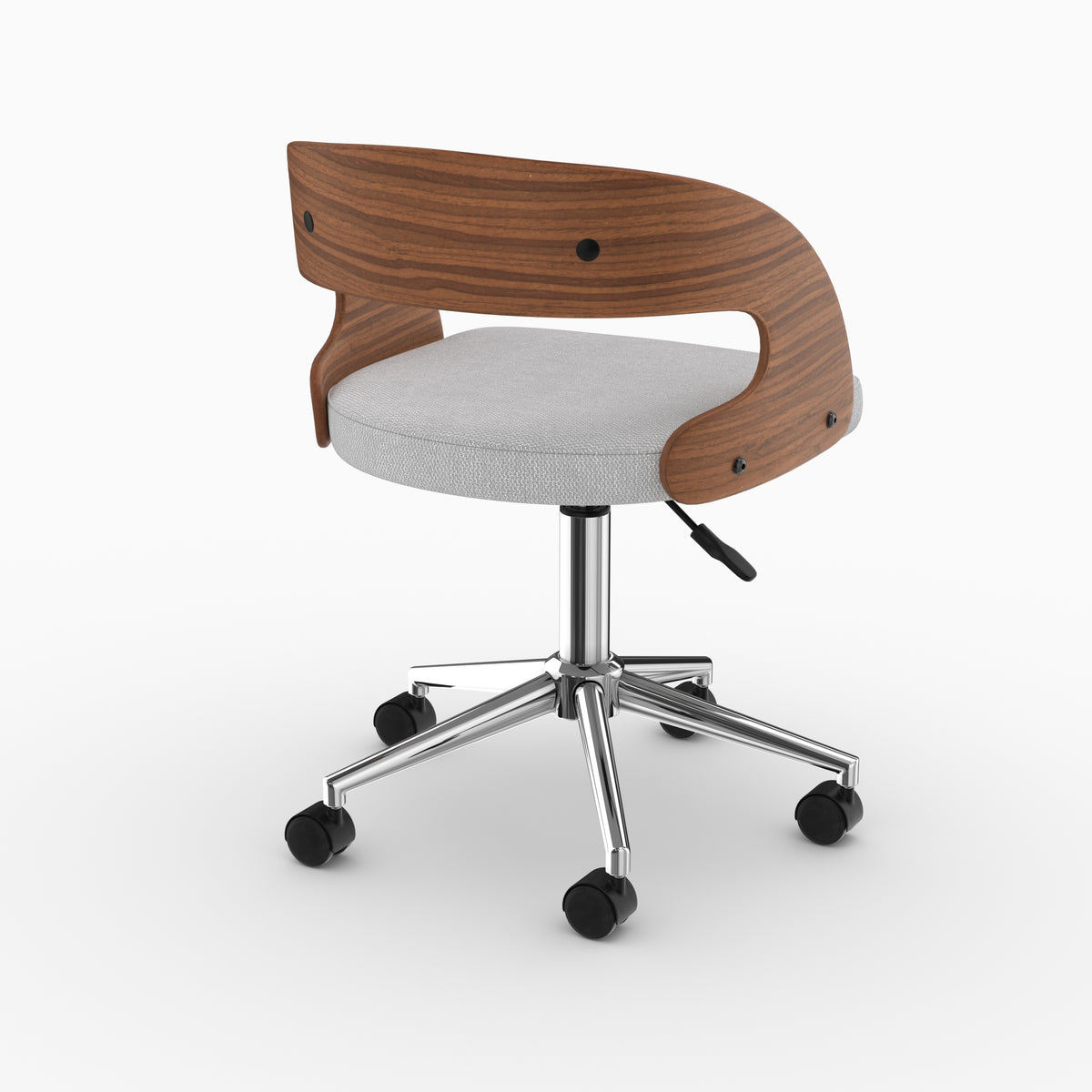 Chaise de bureau Louis bois courbé noyer gris clair trois quarts arrière – Maison Pavane