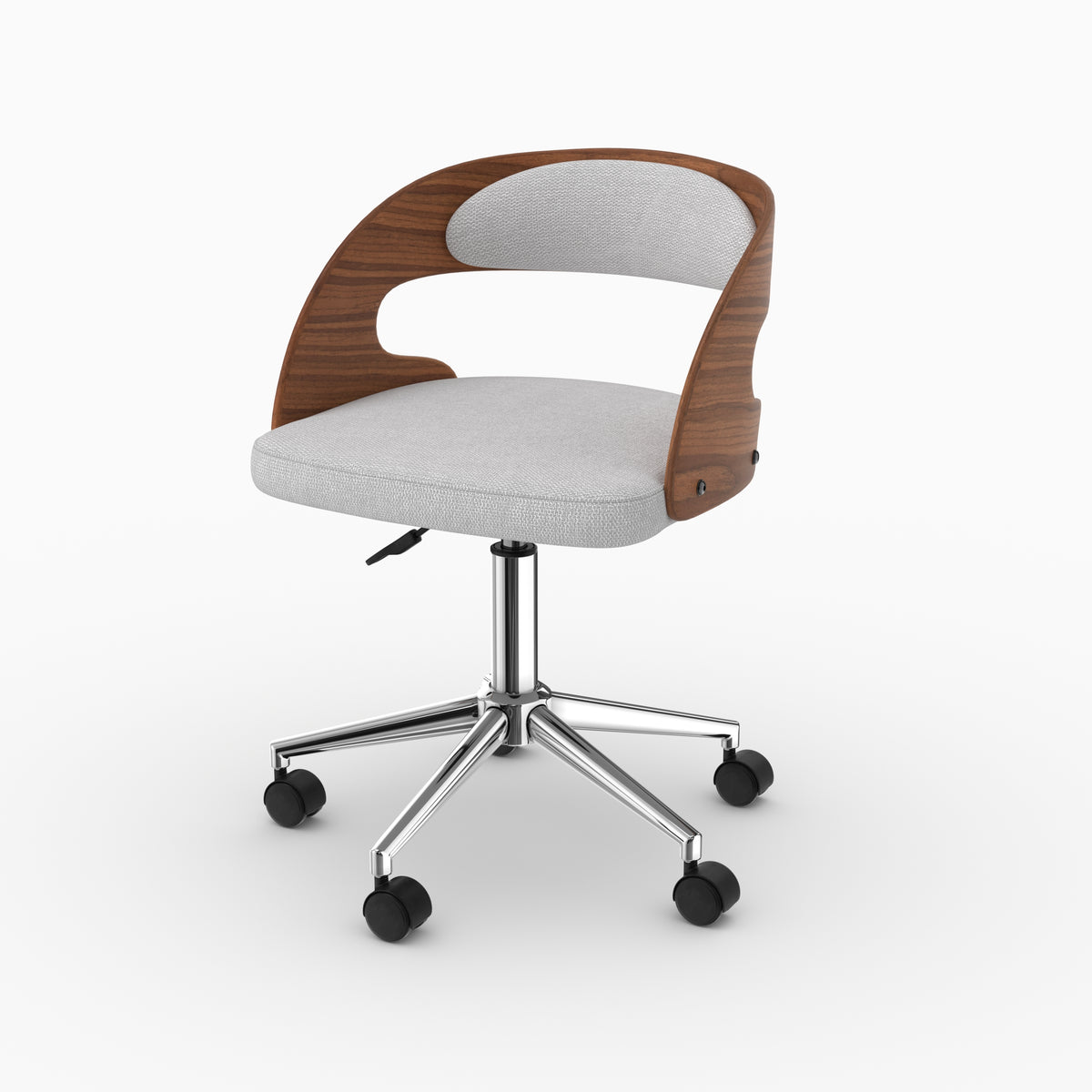 Chaise de bureau Louis pivotante noyer tissu gris clair trois quarts avant – Maison Pavane