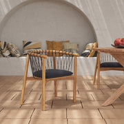 chaise de jardin tressee noire tissu et bois de teck yago
