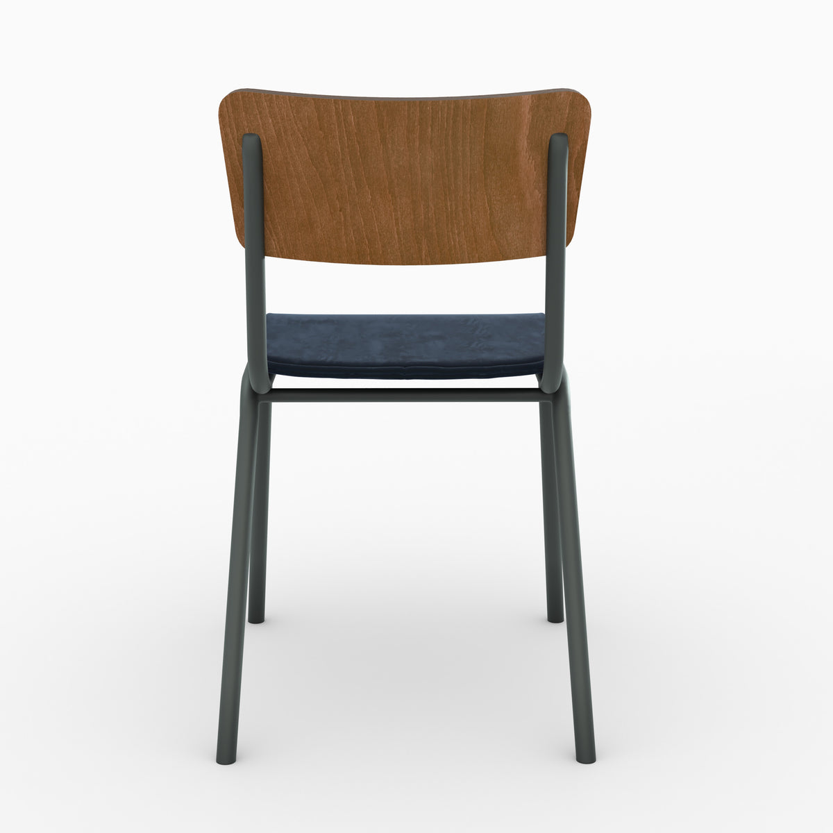 Chaise écolier Nico dossier bois velours bleu vue dos – Maison Pavane
