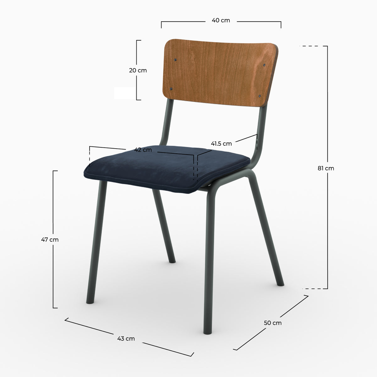 Chaise écolier Nico velours bleu côtes schéma – Maison Pavane