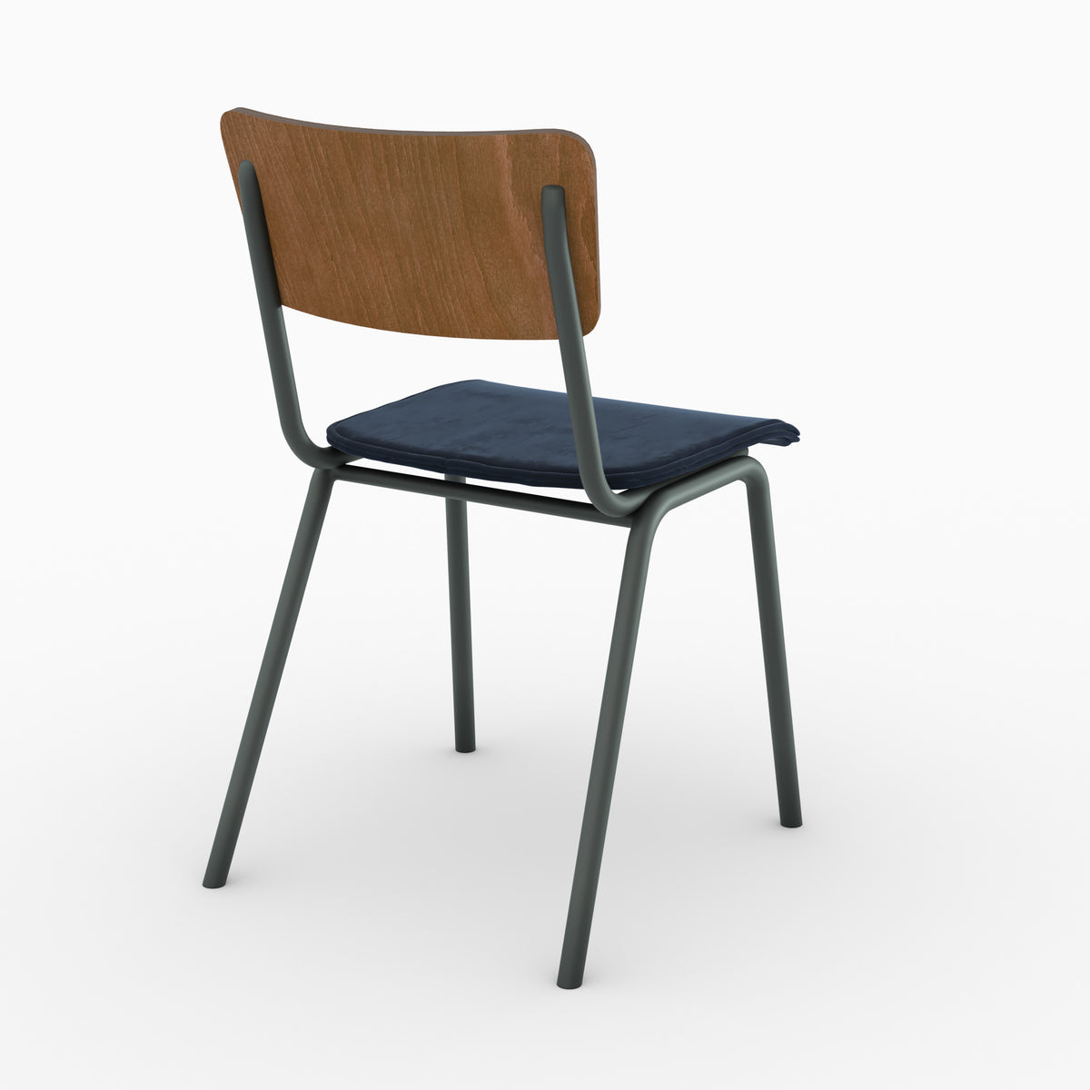 Chaise écolier Nico velours bleu marine structure métal trois quarts dos – Maison Pavane