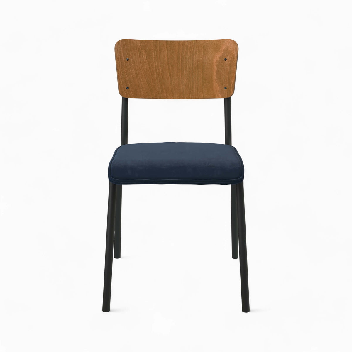 Chaise écolière Nico velours bleu marine vue face – Maison Pavane