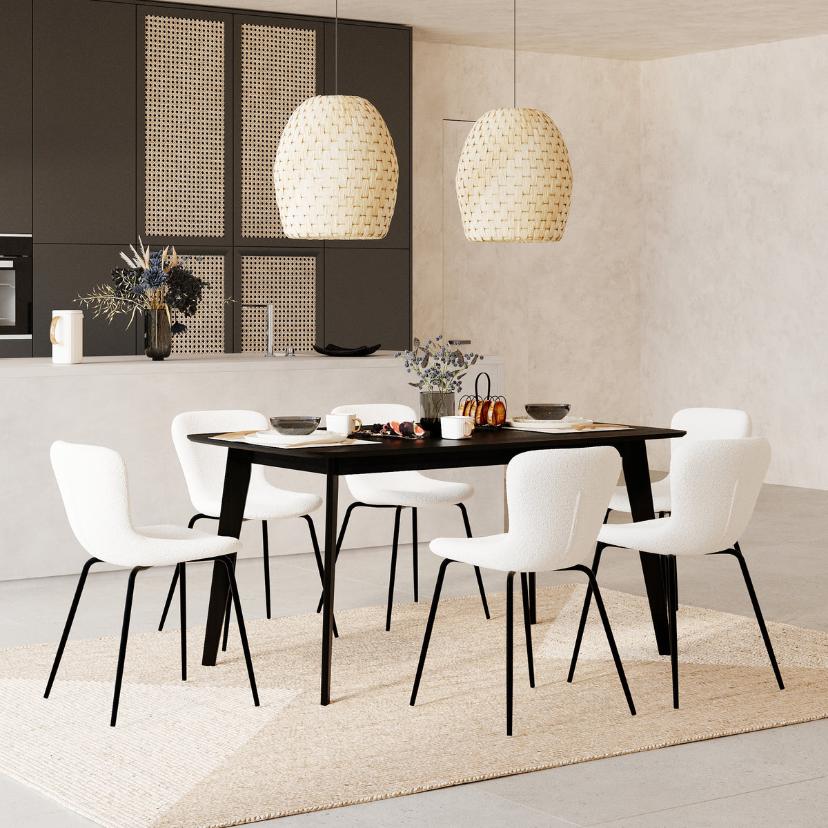 chaise effet laine bouclette blanche koko lot de 2