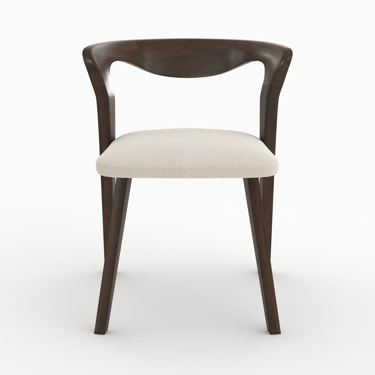 chaise en bois d hevea fonce et tissu boucle creme vega