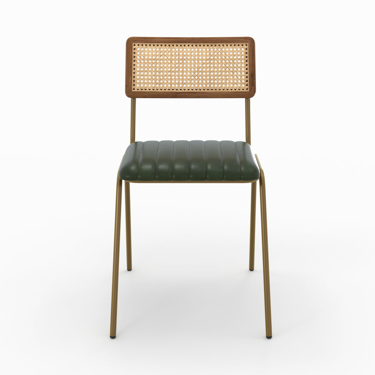 chaise en cuir vert et cannage lot de 2 arsene