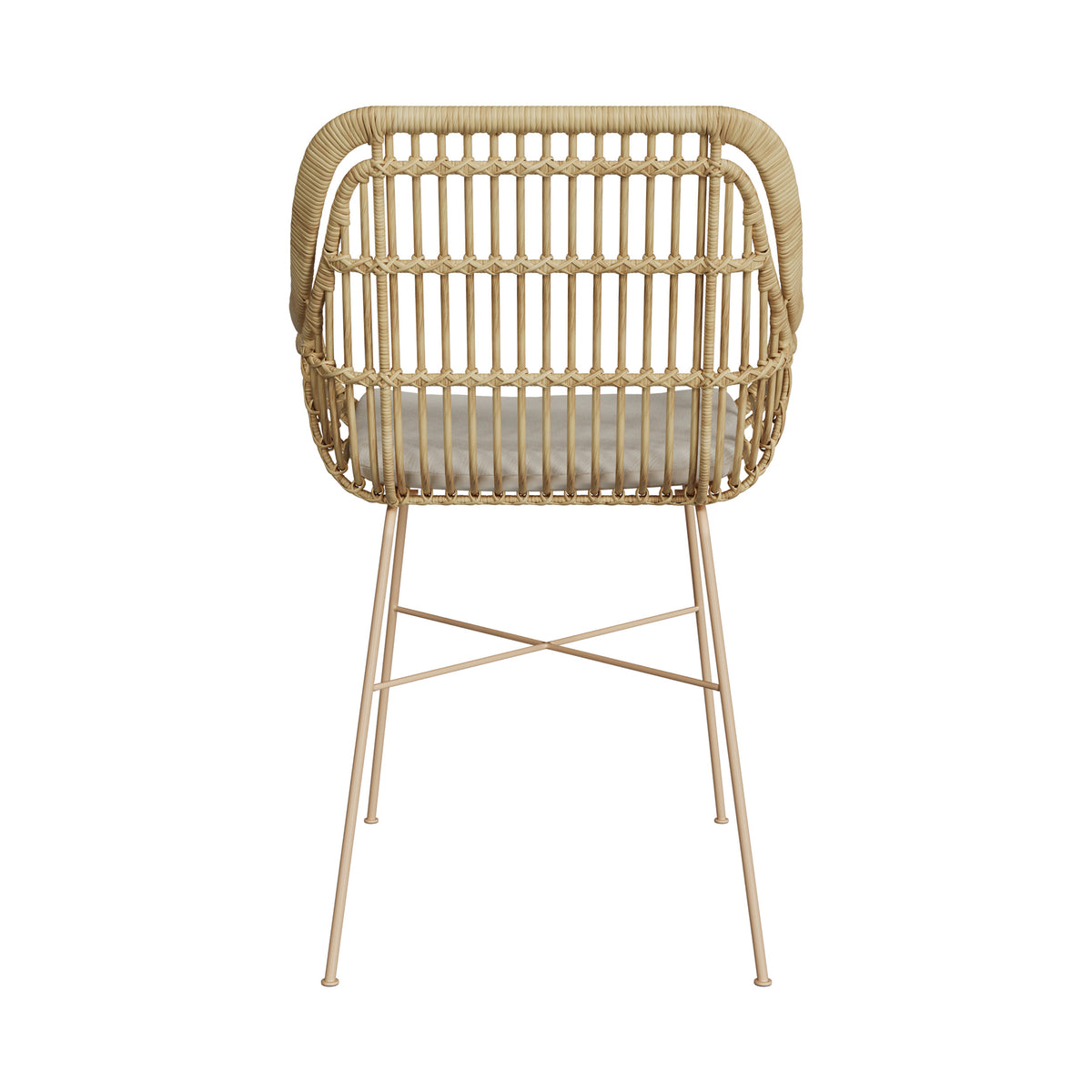 sedia in rattan piedi in metallo beige cuscino beige chiloe