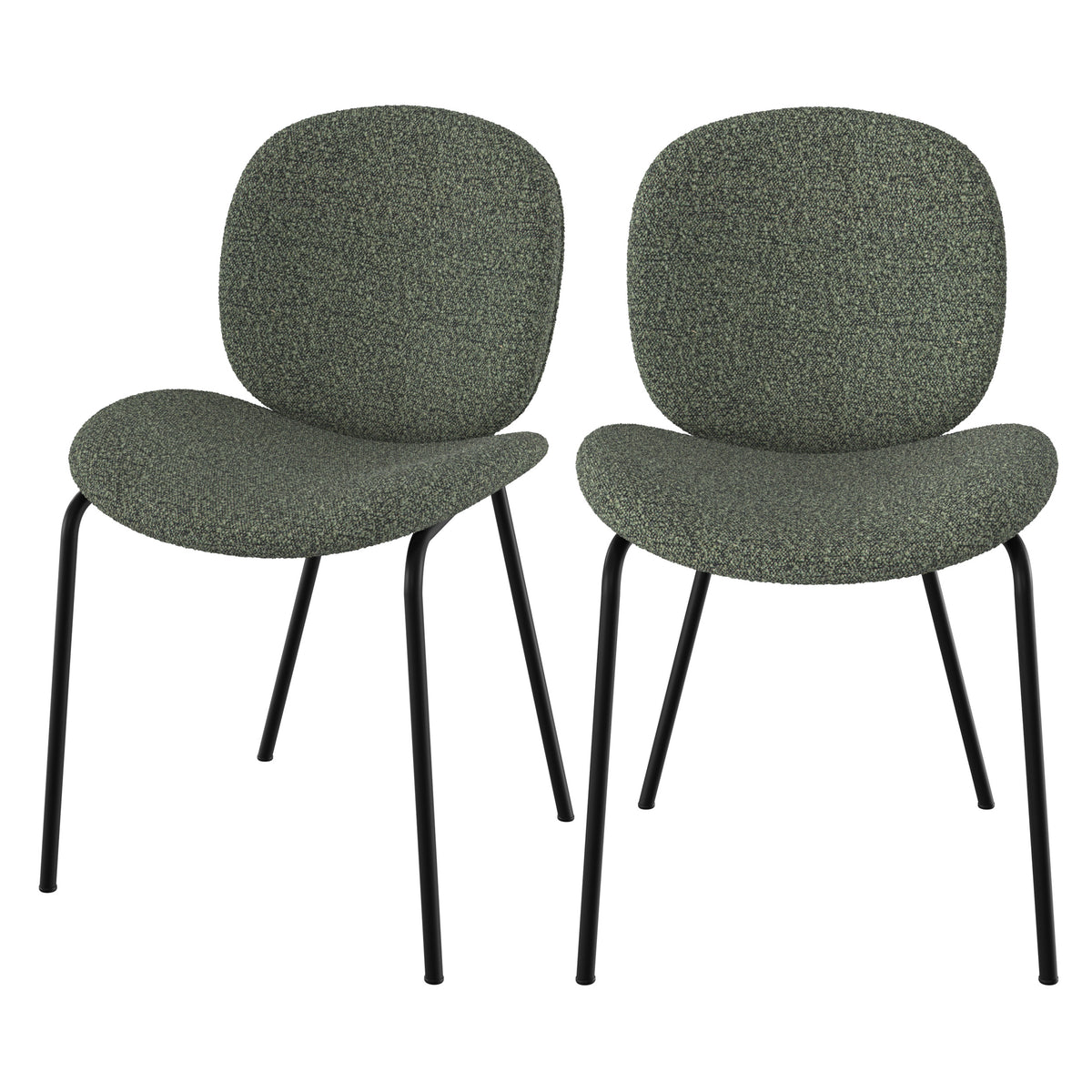 chaise en tissu boucle vert kaki metal noir lot de 2 iris