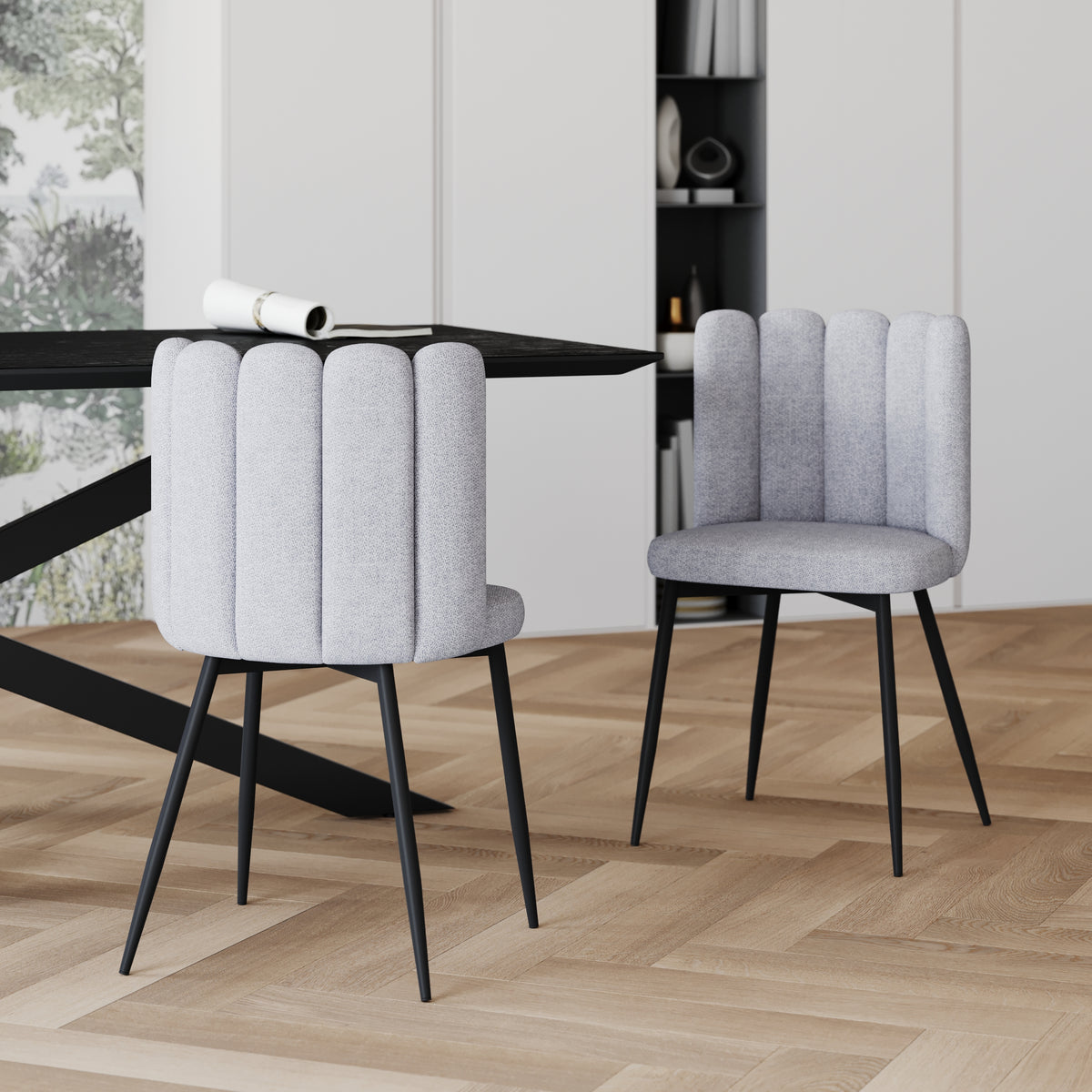 chaise en tissu gris rosy lot de 2 pieds noirs