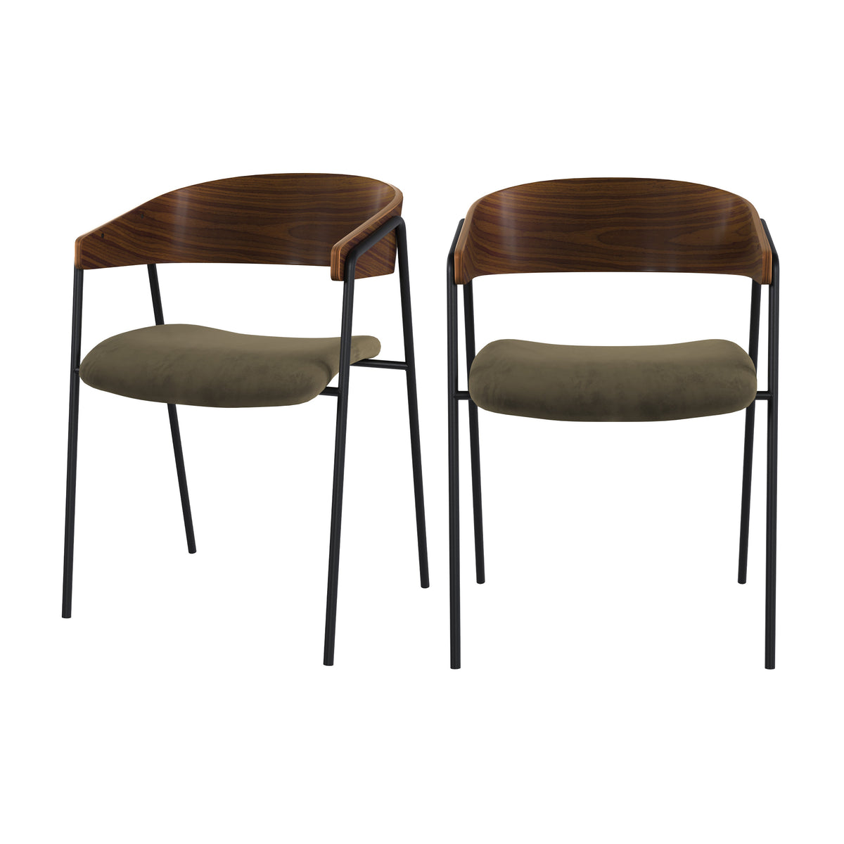 chaise en velours vert kaki et bois de noyer lot de 2 esmee