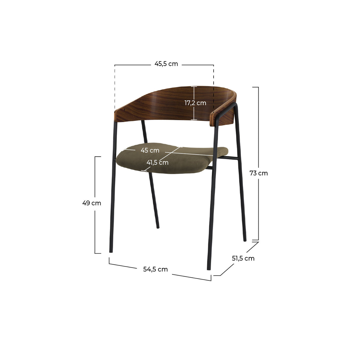 Chaise Esmée en velours vert kaki et bois de noyer lot de 2