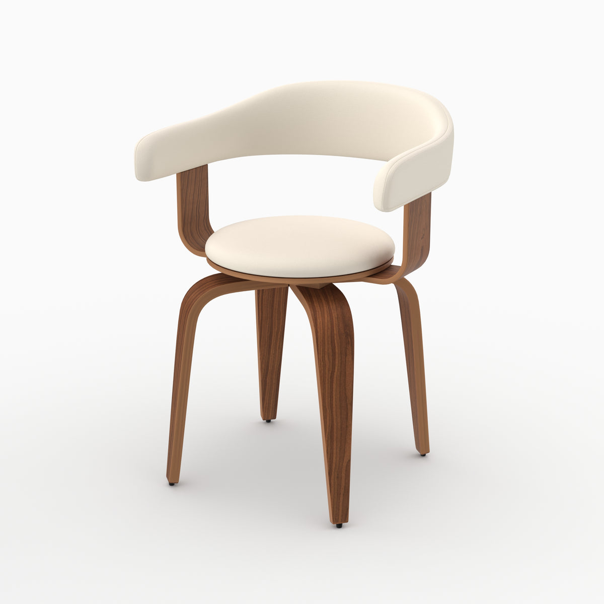 Chaise Harold accoudoirs bois courbé noyer simili blanc trois quarts avant – Maison Pavane