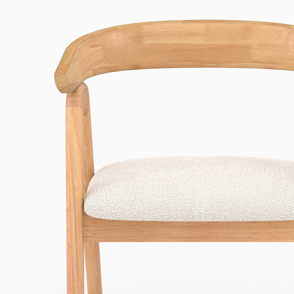 chaise hawa en bois d hevea clair tissu boucle creme