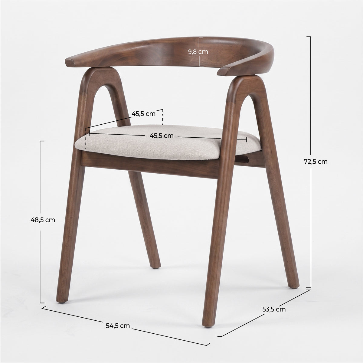 Dimensions de la chaise Hawa en bois d'hévéa marron et tissu beige - Maison Pavane