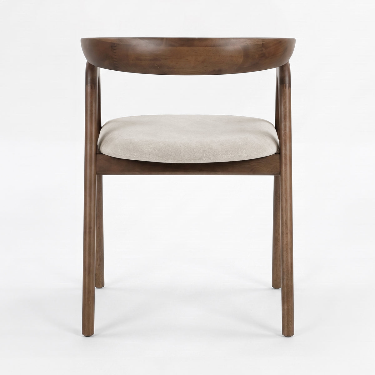 Chaise Hawa en bois d'hévéa marron et tissu beige, vue de dos - Maison Pavane