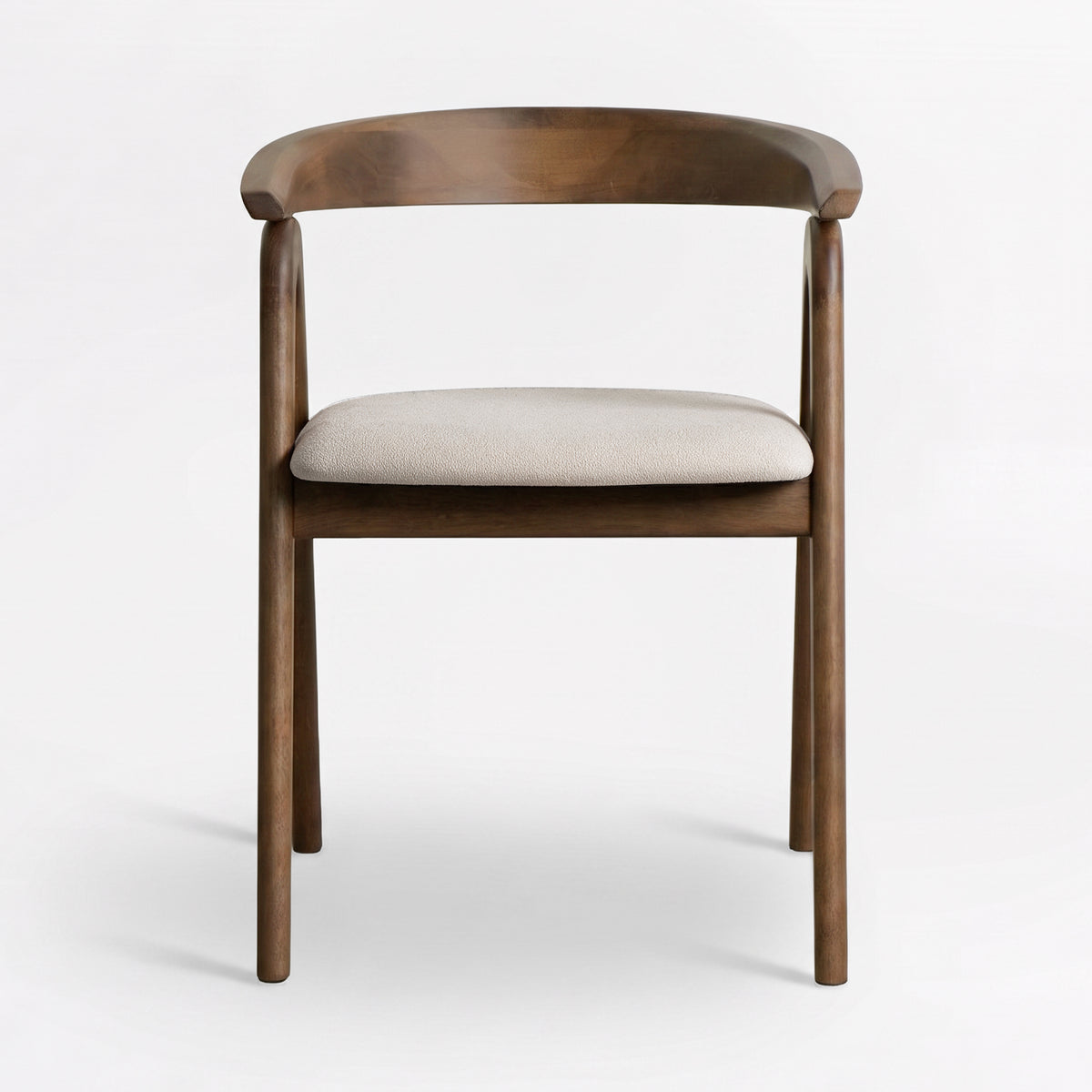 Chaise Hawa en bois d'hévéa marron et tissu beige, vue de face - Maison Pavane