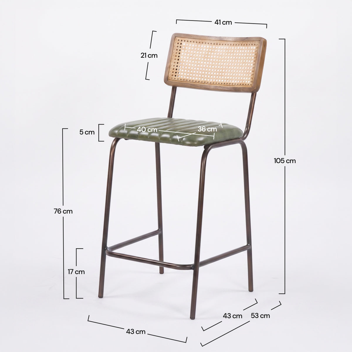 Chaise îlot central Arsène cannage cuir vert dimensions – Maison Pavane