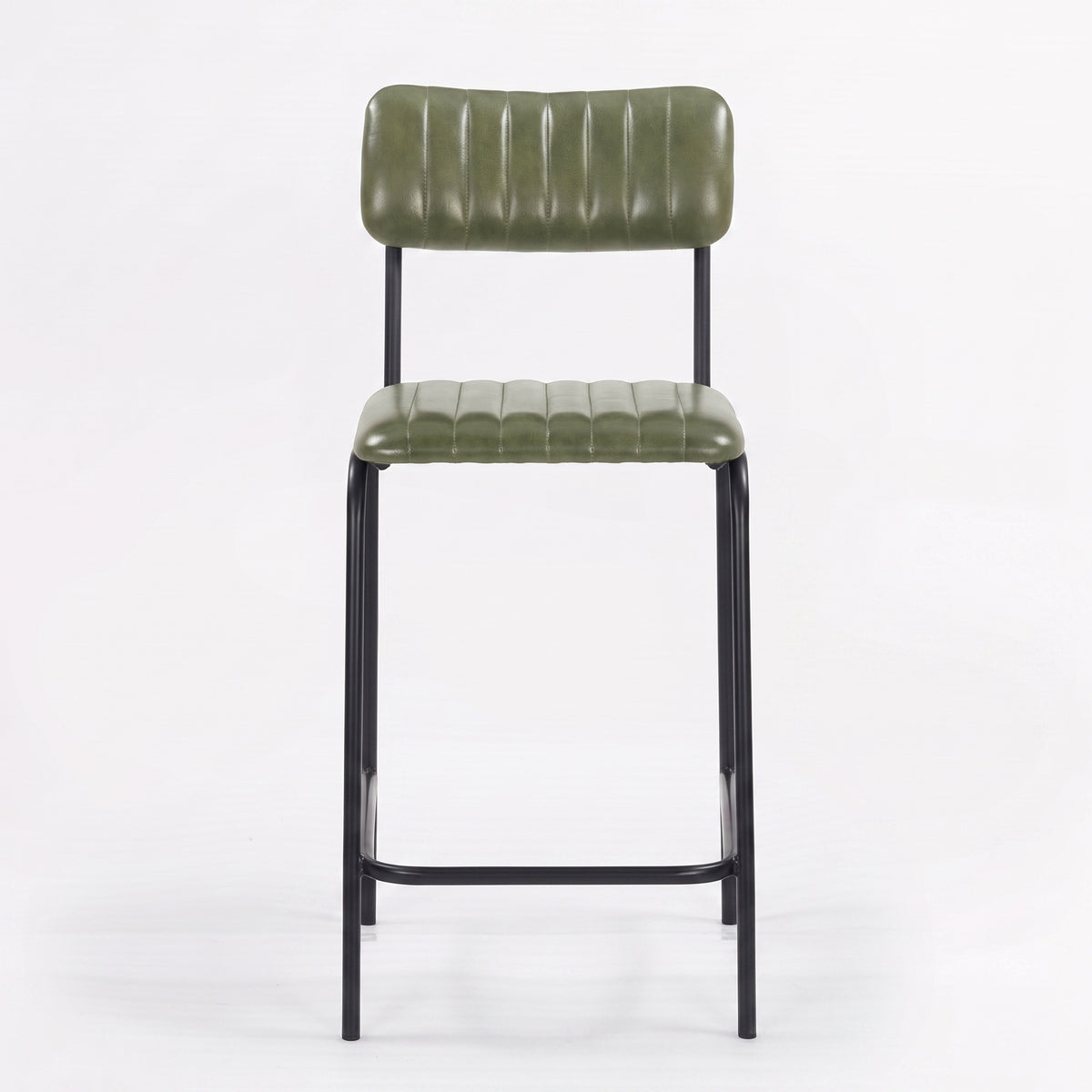 Chaise pour îlot central Arsène 65 cm en cuir de buffle vert, vue de face - Maison Pavane