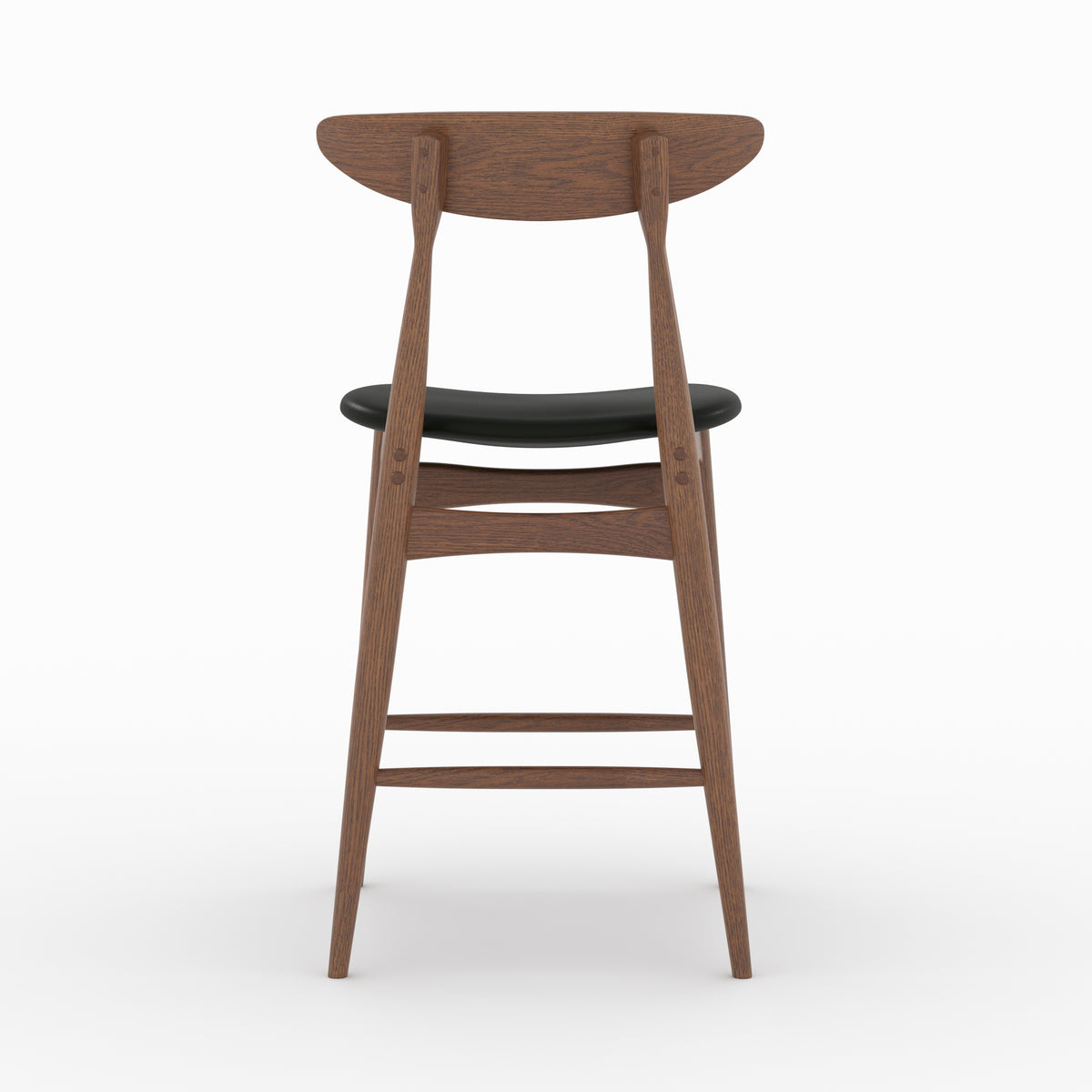 Chaise îlot central Josette cuir synthétique noir hévéa foncé trois quarts arrière – Maison Pavane