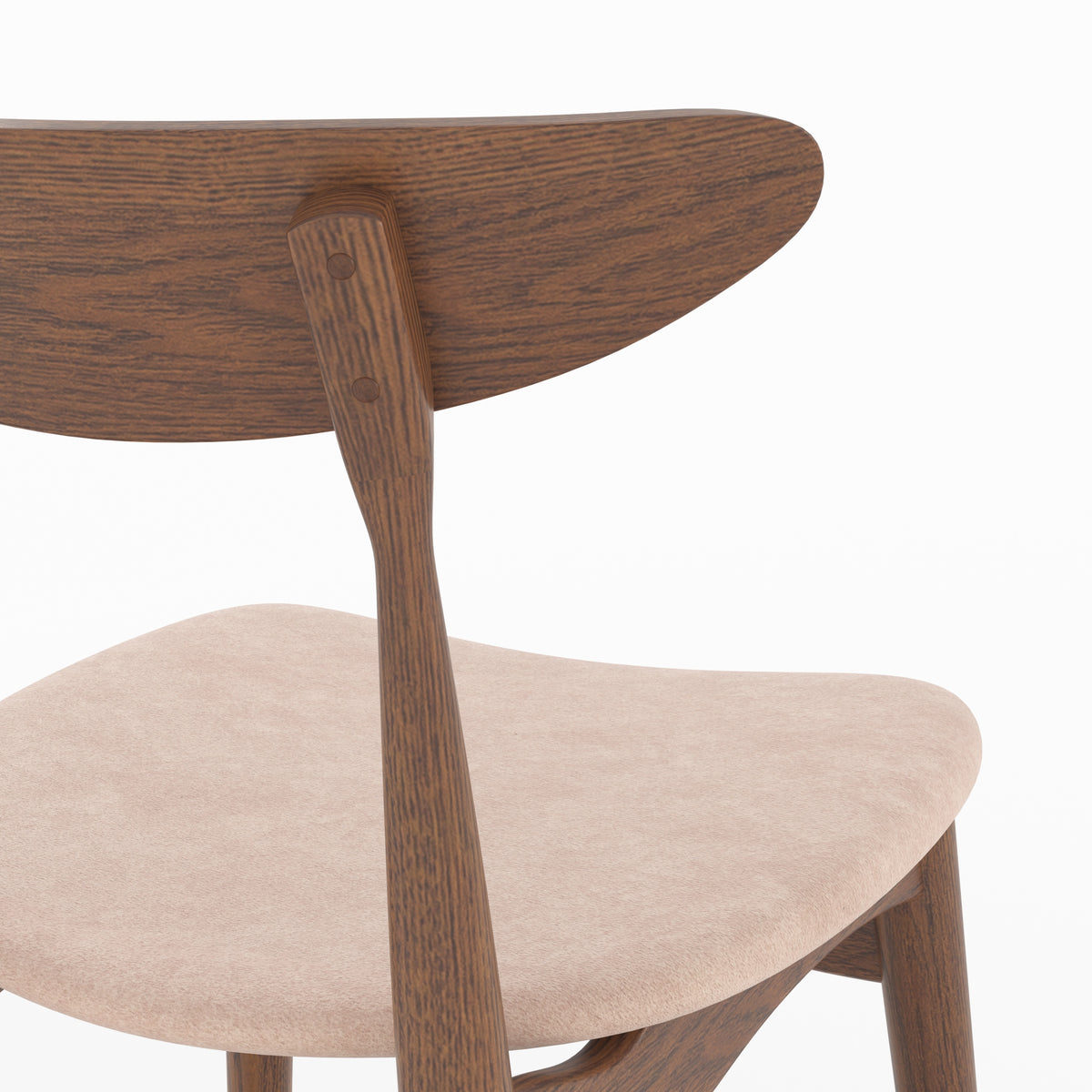 Chaise îlot central Josette détail montant dossier hévéa foncé – Maison Pavane