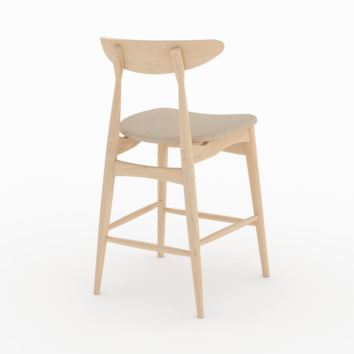 Chaise îlot central Josette tissu beige hévéa clair face – Maison Pavane
