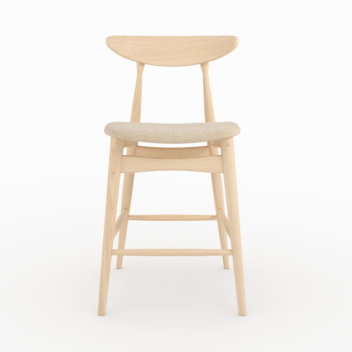 Chaise îlot central Josette tissu beige hévéa clair profil – Maison Pavane