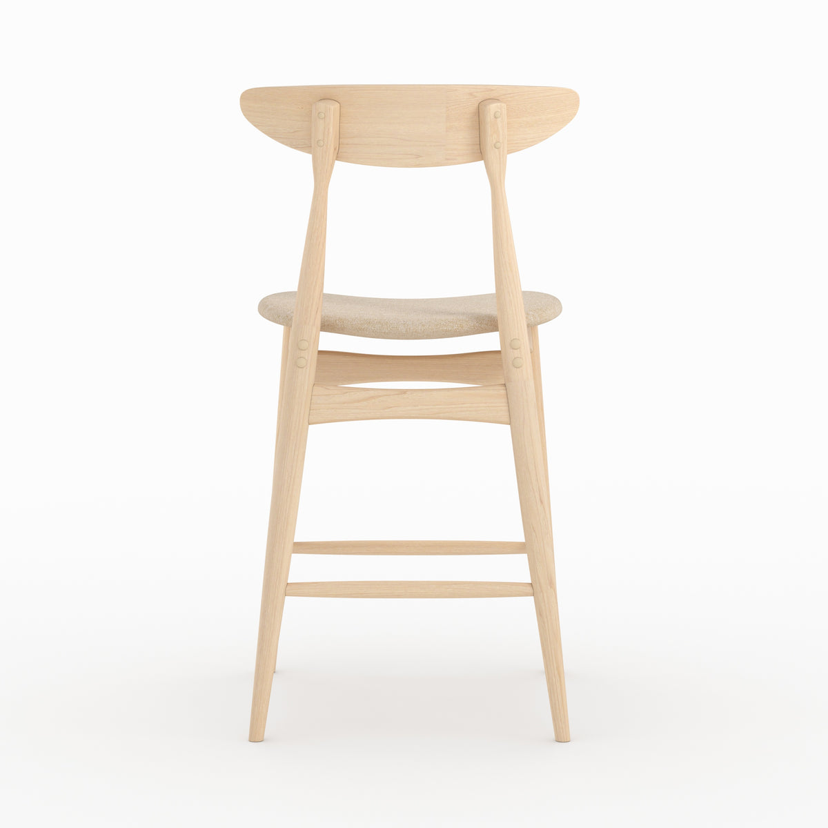 Chaise îlot central Josette tissu beige hévéa clair trois quarts arrière – Maison Pavane