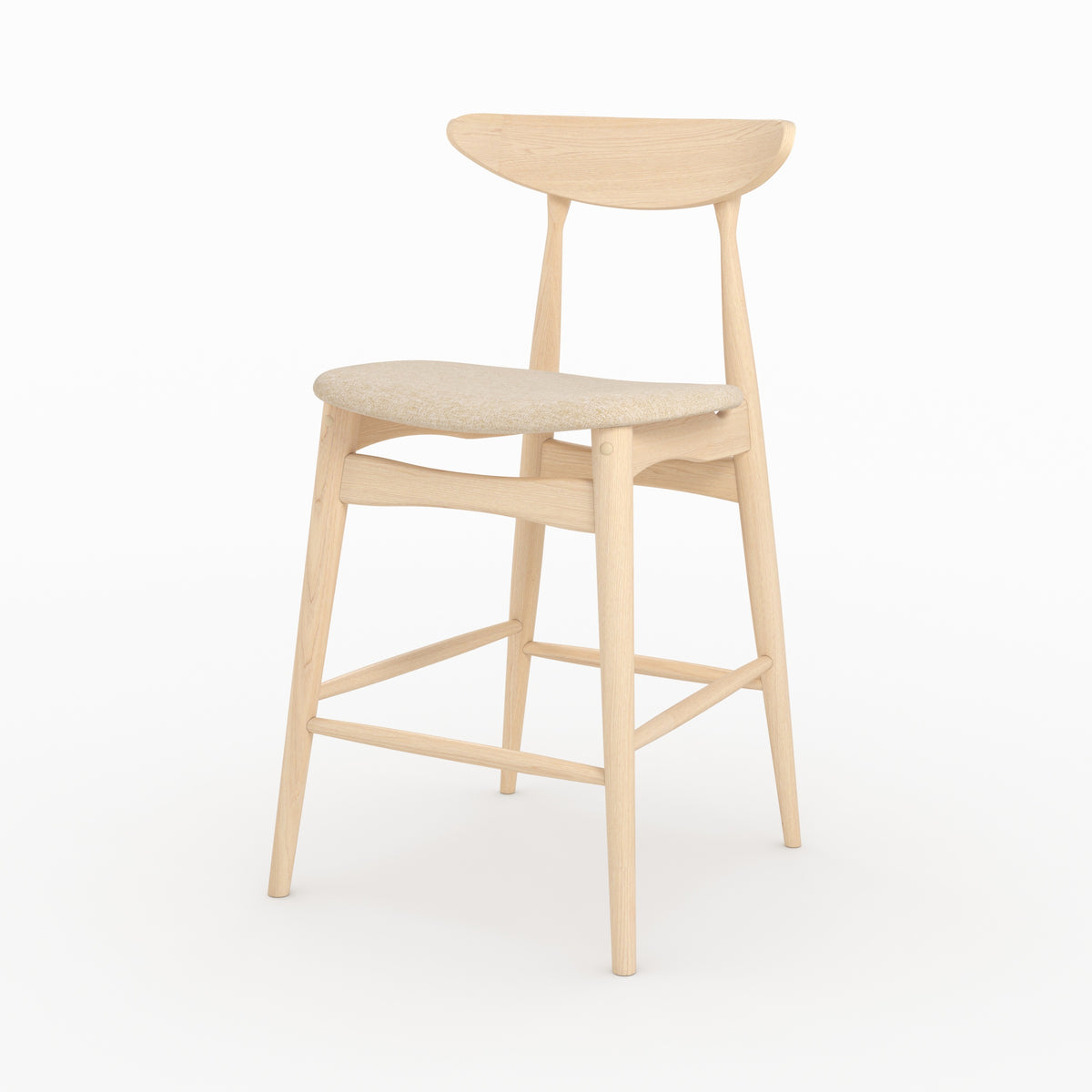 Chaise îlot central Josette tissu beige hévéa clair trois quarts avant – Maison Pavane
