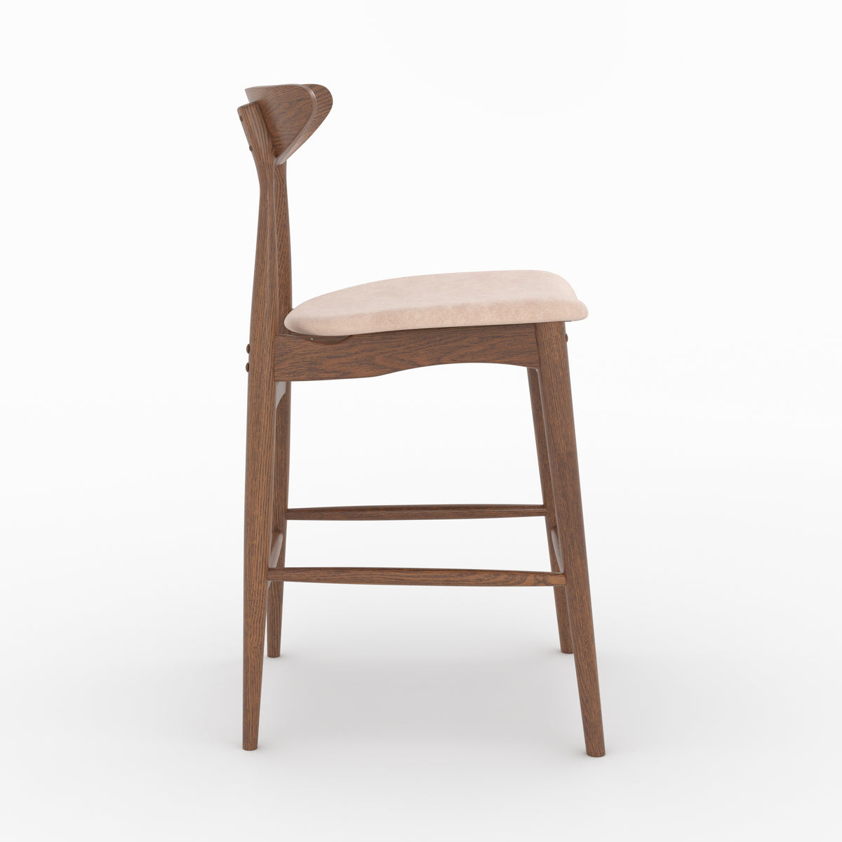 Chaise îlot central Josette tissu beige hévéa foncé profil – Maison Pavane