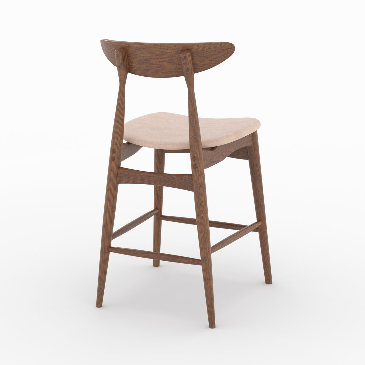 Chaise îlot central Josette tissu beige hévéa foncé trois quarts arrière – Maison Pavane