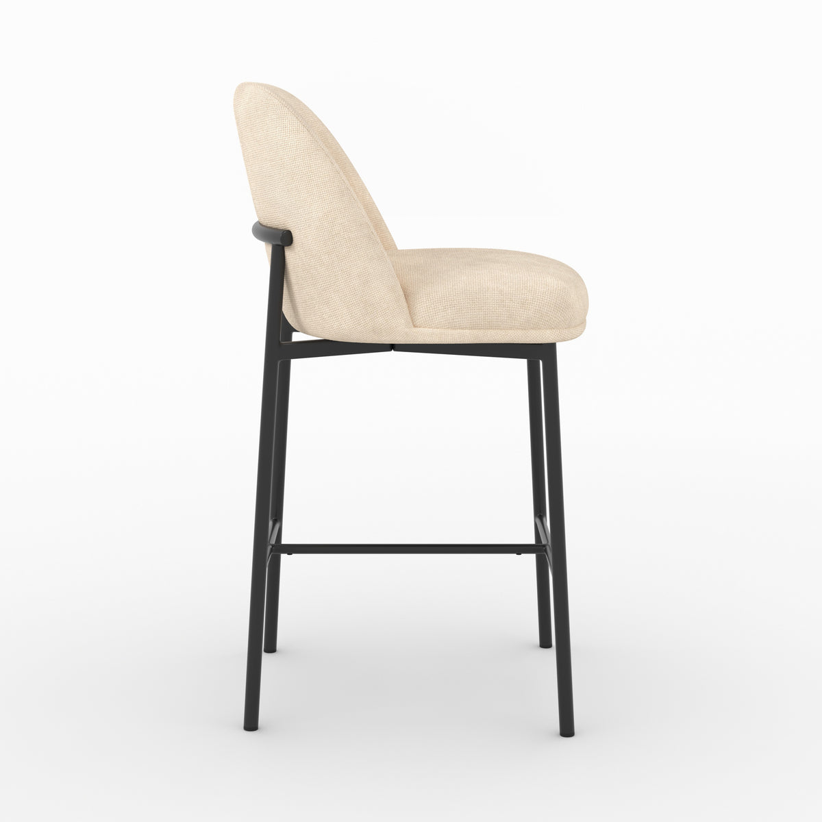 Chaise pour îlot central Noah en tissu beige, vue de profil avec repose-pieds - Maison Pavane