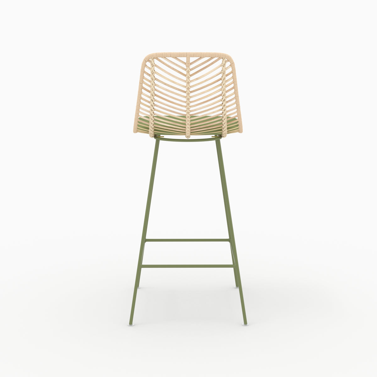 Chaise pour îlot central Tamara en rotin et tissu vert olive, vue de dos - Maison Pavane