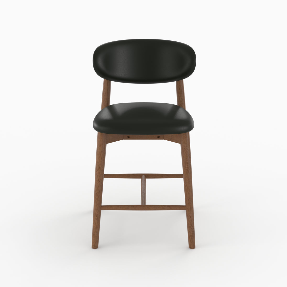 Chaise pour ilot central Yuna 64,5 cm en cuir synthétique noir et bois foncé, vue de face - Maison Pavane