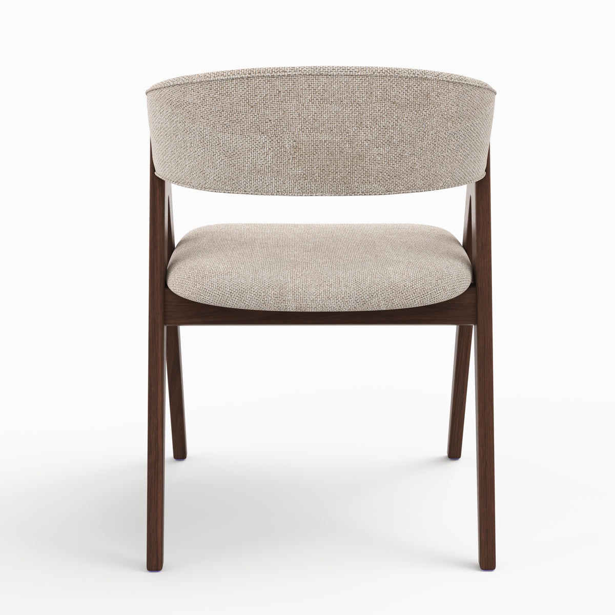 Chaise Isis en bois foncé et tissu beige foncé, vue de dos - Maison Pavane