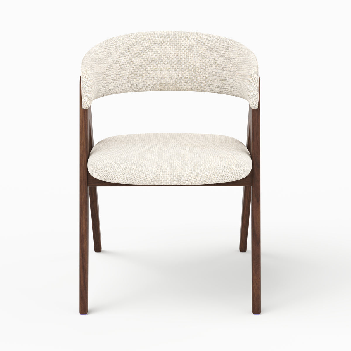 Chaise Isis en bois foncé et tissu beige, vue de face - Maison Pavane