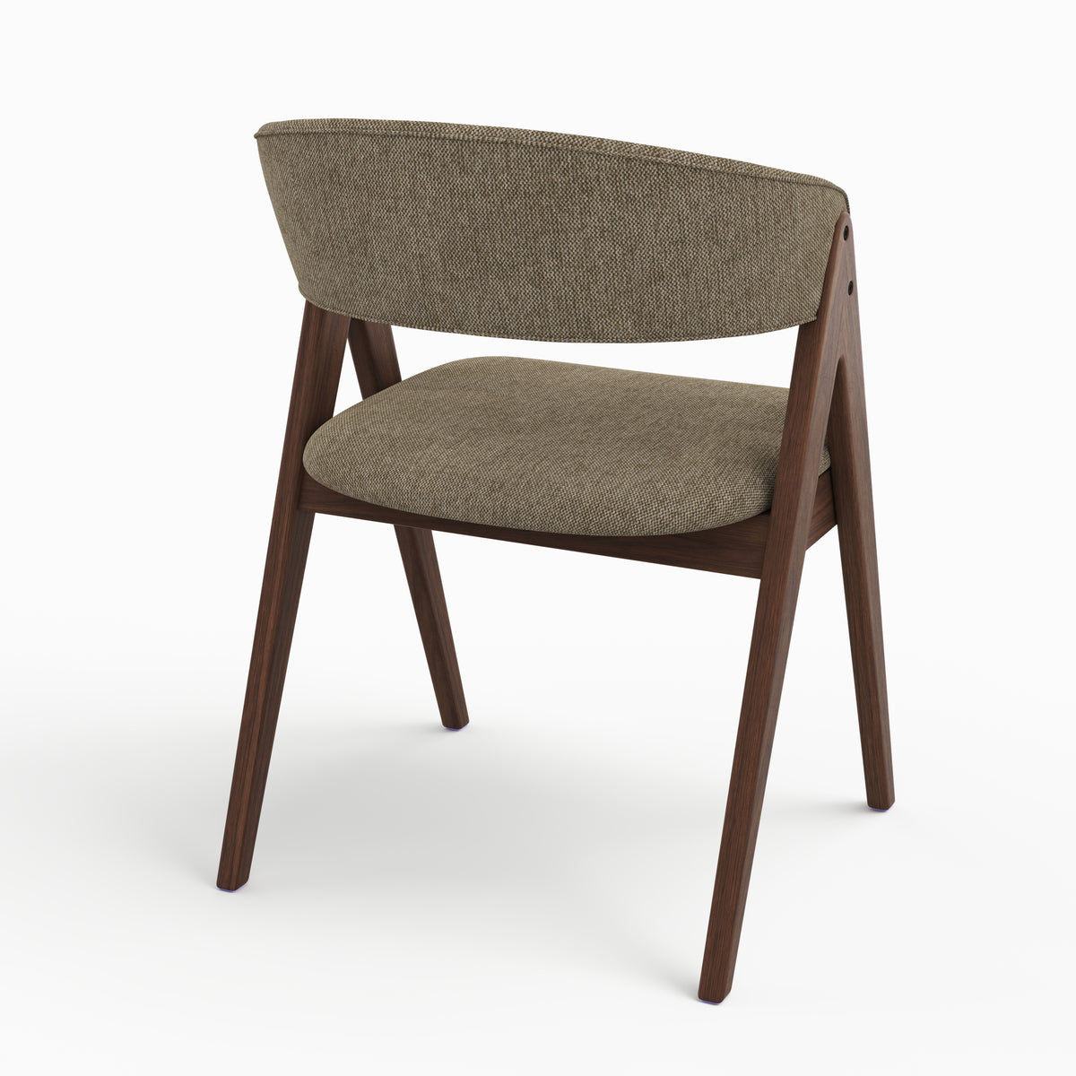 Chaise Isis en bois foncé et tissu vert olive, vue trois-quarts arrière - Maison Pavane