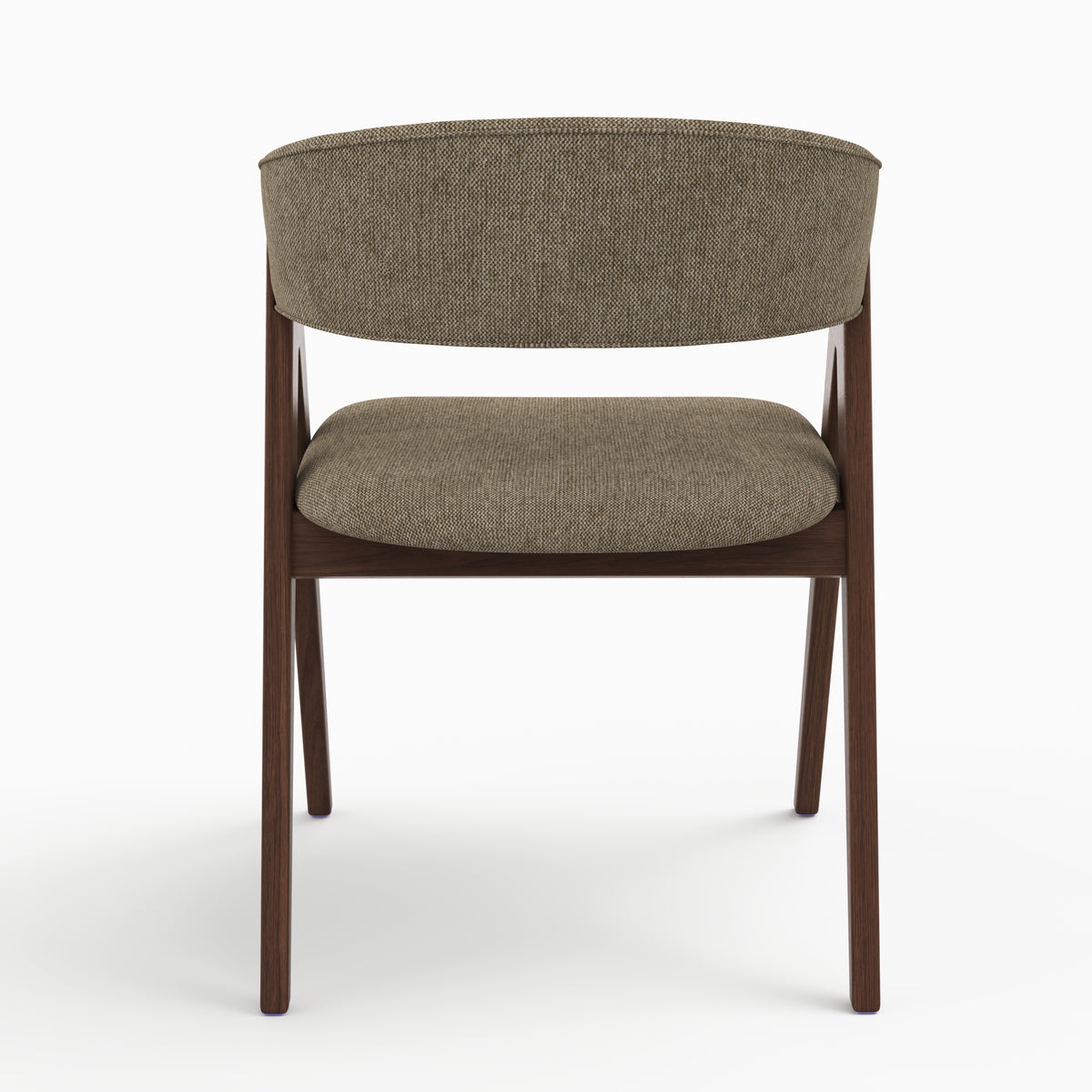 Chaise Isis en bois foncé et tissu vert olive, vue de dos - Maison Pavane