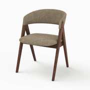 Chaise Isis en bois foncé et tissu vert olive, vue trois-quarts - Maison Pavane